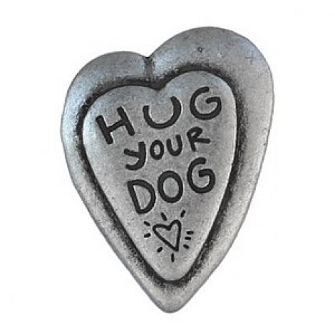 25x20mm Hug Your Dog Ant Silver Heart Shank Button - Each