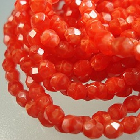 4mm Czech Firepolish Beads - Bright Persimmon-Coral - Pack of 50