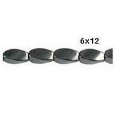 6x12mm Magnetic (Manmade) Hematite 4 Facet Twist Beads - strand
