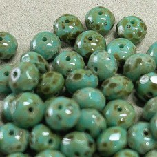 8x6mm Turquoise - Picasso Czech Firepolish Rondelles - Pack of 8