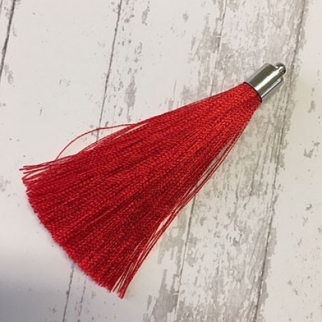70mm Silk Tassels with Silver Beadcap - Red