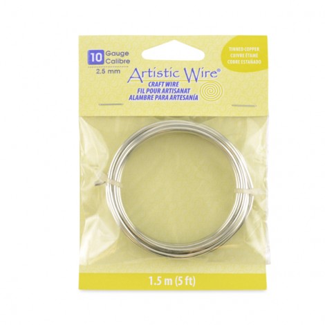 Tinned Copper (Silver) Artistic Wire - 10ga (2.5mm) - 5ft Coil (1.5m)