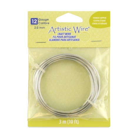 Tinned Copper (Silver) Artistic Wire - 12ga (2mm) - 10ft Coil (3m)