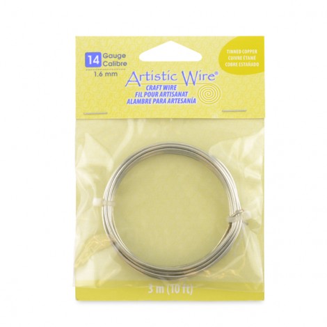Tinned Copper (Silver) Artistic Wire - 14ga (1.6mm) - 10ft (3m)
