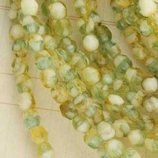 4mm Czech Firepolish Beads - Lt Green Aqua w/Yellow & Beige - Pack of 50