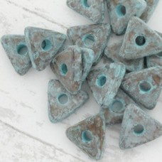 10mm Greek Ceramic Metallized Green Patina Triangles - Pack of 10