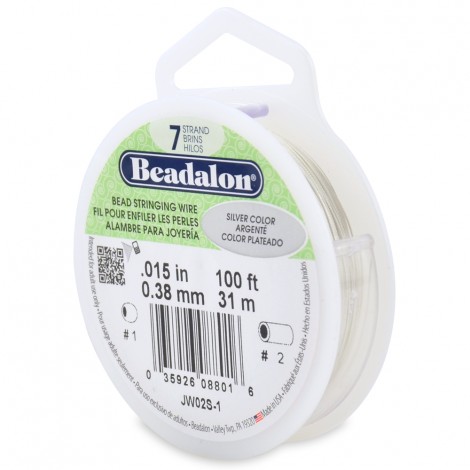.015" (0.38mm) 7-Str Silver Color Beadalon Beading Wire - 100ft (30m)