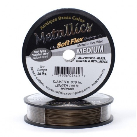 .019" (.48mm) 49st Soft Flex Antique Brass Beading Wire - 30m (100ft)
