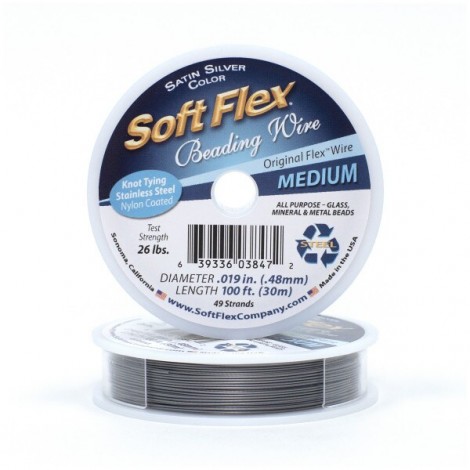 .019" (.48mm) Soft Flex 49str Satin Silver Beading Wire - 30m (100ft) .019" (.48mm) Soft Flex 49str Satin Silver Beading Wire - 30m (100ft)