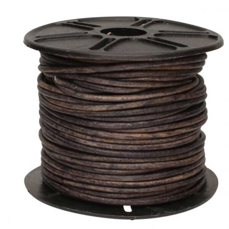 2mm Indian Leather Cord - Natural Distressed Dye Dark Brown - 2 metres