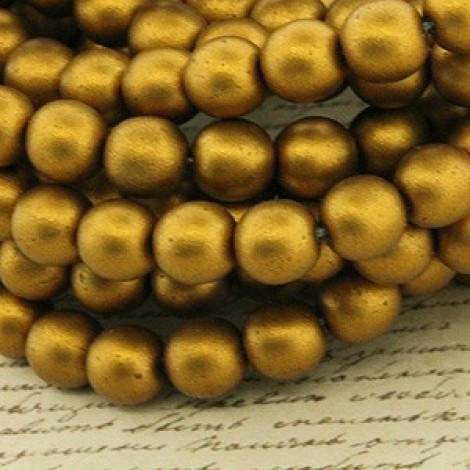 6mm Czech Round Glass Beads - Vintage Gold - Pack of 20