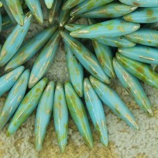 4x15mm Czech Thorn Beads - Turquoise Picasso - Pack of 10