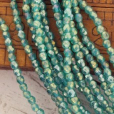 True 2mm Czech Firepolish Beads - Luster Iris Atlantis Green