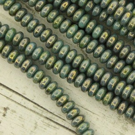 4mm Czech Rondelles - Turquoise Bronze Picasso - Pack of 50 4mm Czech Rondelles - Turquoise Bronze Picasso - Pack of 50