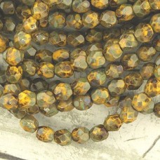 4mm Czech Firepolish Beads - Sunflower Yellow Picasso - Pack of 50