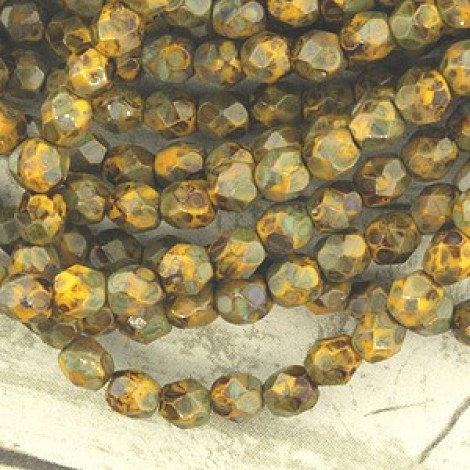 4mm Czech Firepolish Beads - Sunflower Yellow Picasso - Pack of 50