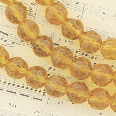 8mm Faceted Glass Round Beads - Golden
