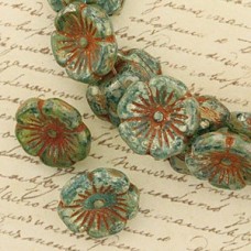 12mm Czech Flower Button Beads - Aqua Picasso - Pack of 5