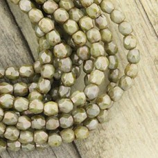 3mm Czech Firepolish Beads - Green Opaque Picasso - Pack of 50