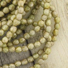 3mm Czech Firepolish Beads - Green Silver Picasso - Pack of 50