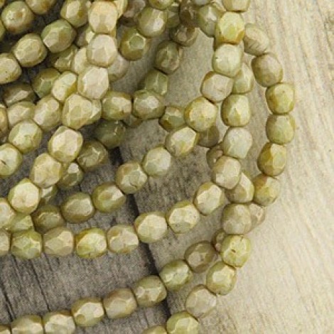 3mm Czech Firepolish Beads - Green Silver Picasso - Pack of 50