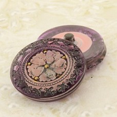 22mm Czech Glass Button - Amethyst & Pink with Gold
