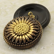 27mm Czech Daisy Buttons - Black & Gold