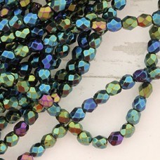 3mm Czech Firepolish Beads - Iris Green