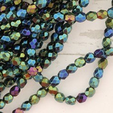 3mm Czech Firepolish Beads - Iris Green - Pack of 50