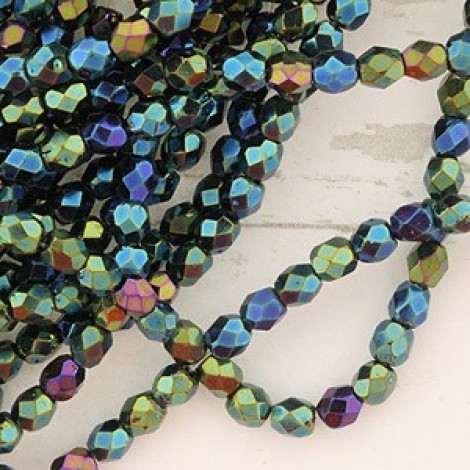3mm Czech Firepolish Beads - Iris Green - Pack of 50