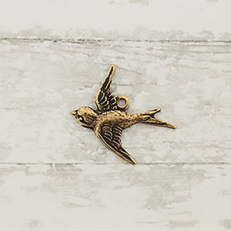 15x17mm Gold Plated Brass Swallow Charm