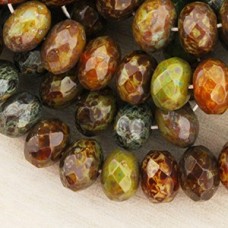 6x9mm Czech Faceted Rondelle Opaque Opal Picasso Mix - 25 beads