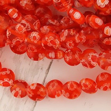 6mm Round Coin Red Glass Millefiori Flower Beads