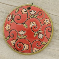 39mm Golem Studio Flowers on Tuscany Red Round Pendant - Each