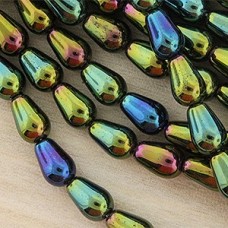 6x9mm Vertical Drilled Green Iris Czech Tear Drops - Pack of 20