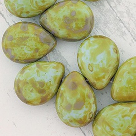 12x16mm Czech Pear Shaped Drops - Opaque Blue Picasso - Pack of 10 12x16mm Czech Pear Shaped Drops - Opaque Blue Picasso - Pack of 10