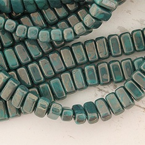 3x6mm Czechmate Brick Beads - Persian Turq - Moondust
