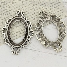 18x25mm ID Oval Ant Silver Bezel Frame Pendant Settings - Pack of 2