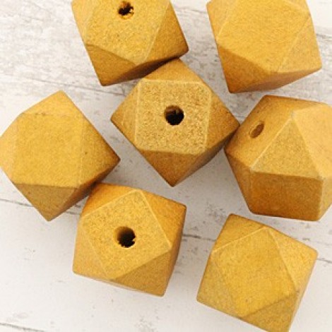 20mm Painted Faceted Wooden Geometric Beads - Gold