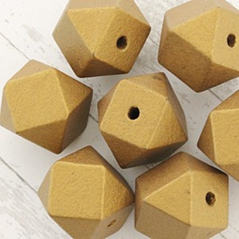 20mm Painted Faceted Wooden Geometric Beads - Bronze