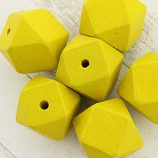 20mm Painted Faceted Wooden Geometric Beads - Yellow