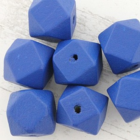 20mm Painted Faceted Wooden Geometric Beads - Royal Blue