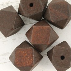 20mm Painted Faceted Wooden Geometric Beads - Dark Brown