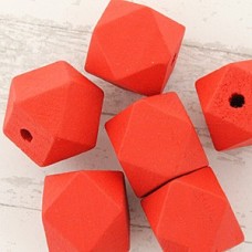 20mm Painted Faceted Wooden Geometric Beads - Red