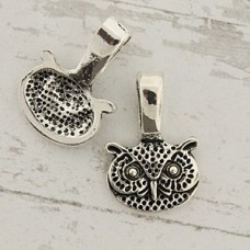 12x18mm Ant Silver Plated Glue On Owl Pendant Bail - 3mm ID