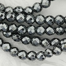 8mm Faceted Non-Magnetic Manmade Hematite Round Beads