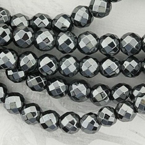8mm Faceted Non-Magnetic Manmade Hematite Round Beads - Strand