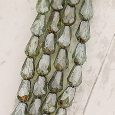 7x5mm Czech Firepolish Drops - Transparent Green Picasso Luster - Pack of 10
