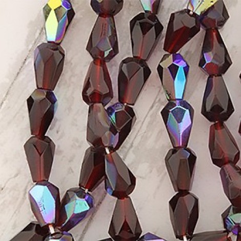 7x5mm Czech Firepolish Drops - Garnet AB - Pack of 10