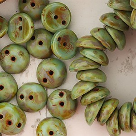 8mm Czech 2-Hole Piggy Beads - Turquoise Picasso- Pack of 50